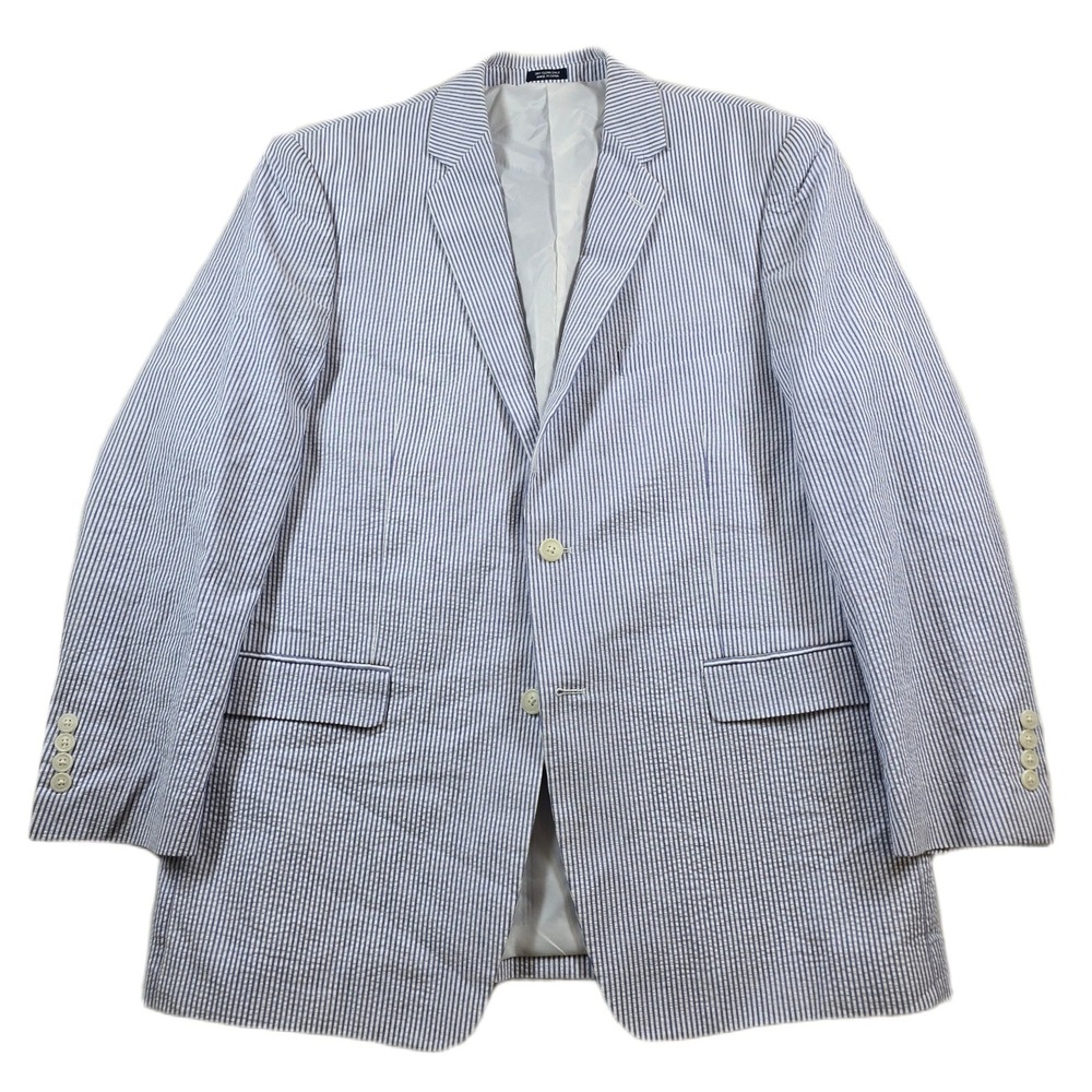 Saddlebred Seersucker Blazer Men 44R Blue White Striped Cotton Sport Coat Jacket